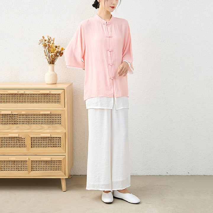 Buddha Stones 2 szt. Proste chińskie żaby guziki spodnie do medytacji joga zen tai chi bawełna odzież damska zestaw - image 6