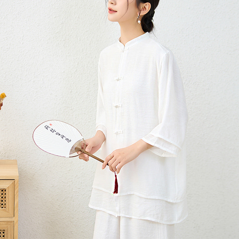 Buddha Stones 2 szt. Proste chińskie żaby guziki spodnie do medytacji joga zen tai chi bawełna odzież damska zestaw - image 16