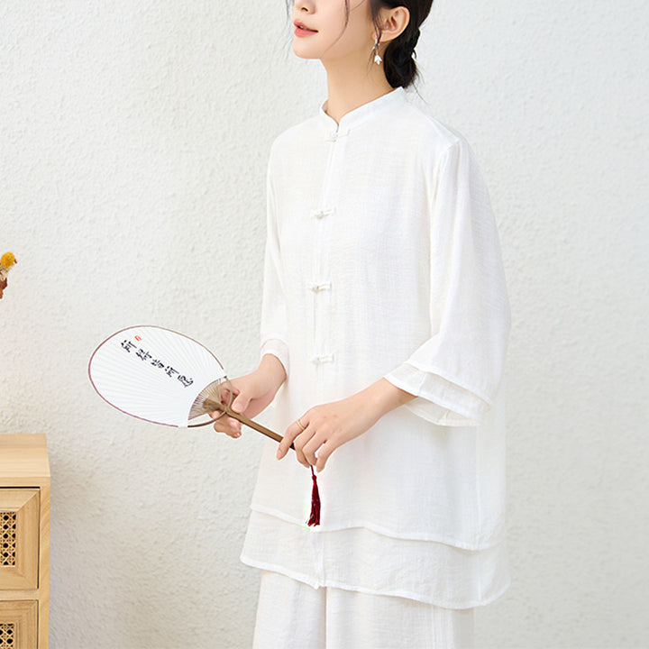 Buddha Stones 2 szt. Proste chińskie żaby guziki spodnie do medytacji joga zen tai chi bawełna odzież damska zestaw - image 16