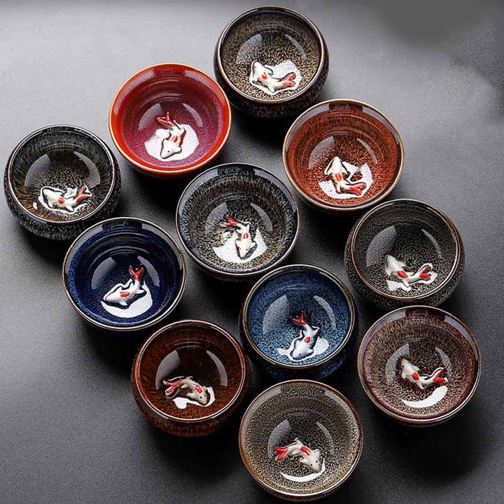 Buddha Stones Małe Ryby Koi Piec Zmiana Chiński Jianzhan Ceramiczny Filiżanka Kung Fu Filiżanka 60ml
