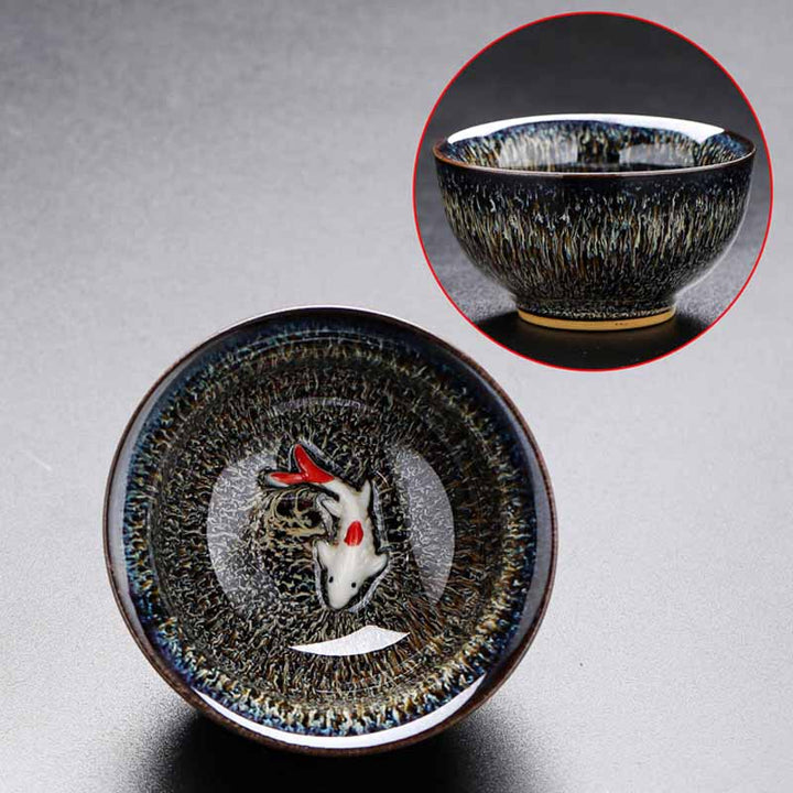 Buddha Stones Małe Ryby Koi Piec Zmiana Chiński Jianzhan Ceramiczny Filiżanka Kung Fu Filiżanka 60ml