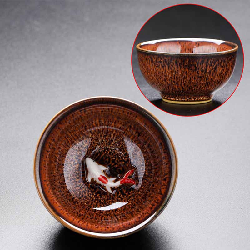 Buddha Stones Małe Ryby Koi Piec Zmiana Chiński Jianzhan Ceramiczny Filiżanka Kung Fu Filiżanka 60ml
