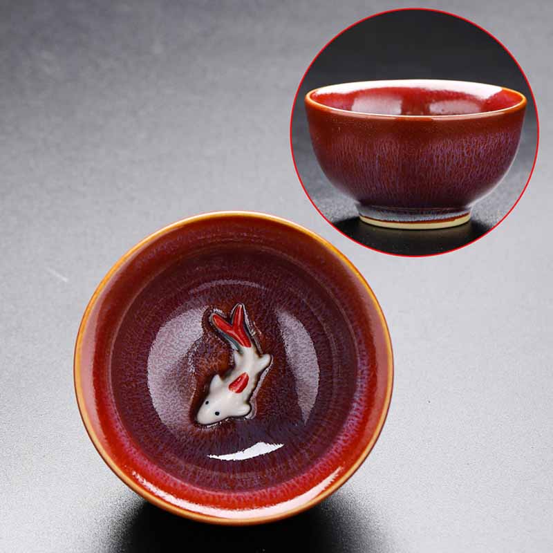 Buddha Stones Małe Ryby Koi Piec Zmiana Chiński Jianzhan Ceramiczny Filiżanka Kung Fu Filiżanka 60ml