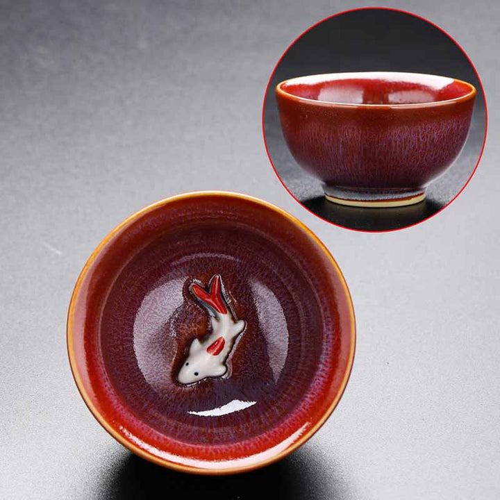 Buddha Stones Małe Ryby Koi Piec Zmiana Chiński Jianzhan Ceramiczny Filiżanka Kung Fu Filiżanka 60ml