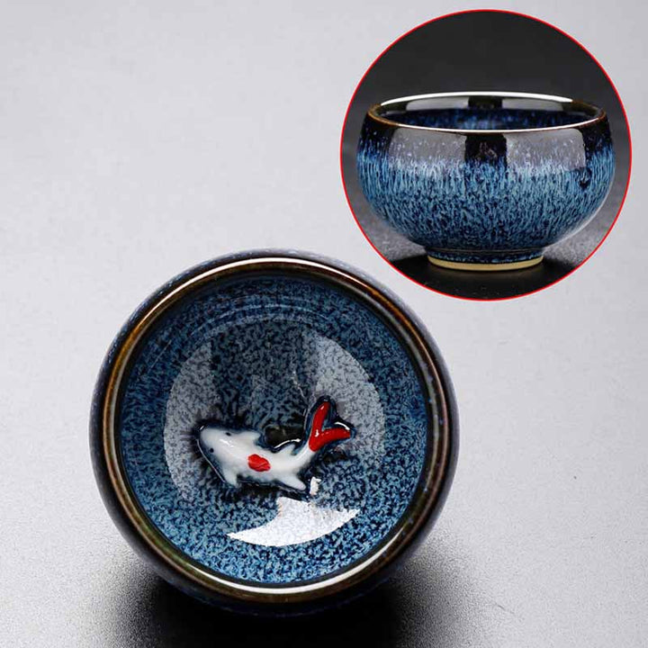 Buddha Stones Małe Ryby Koi Piec Zmiana Chiński Jianzhan Ceramiczny Filiżanka Kung Fu Filiżanka 60ml