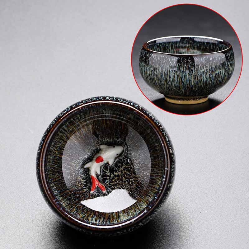 Buddha Stones Małe Ryby Koi Piec Zmiana Chiński Jianzhan Ceramiczny Filiżanka Kung Fu Filiżanka 60ml