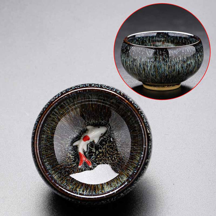 Buddha Stones Małe Ryby Koi Piec Zmiana Chiński Jianzhan Ceramiczny Filiżanka Kung Fu Filiżanka 60ml