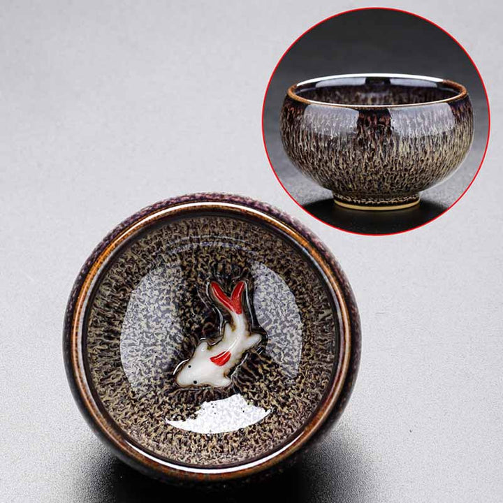 Buddha Stones Małe Ryby Koi Piec Zmiana Chiński Jianzhan Ceramiczny Filiżanka Kung Fu Filiżanka 60ml