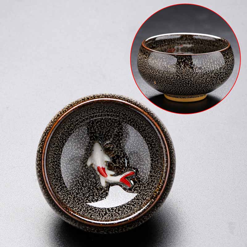 Buddha Stones Małe Ryby Koi Piec Zmiana Chiński Jianzhan Ceramiczny Filiżanka Kung Fu Filiżanka 60ml