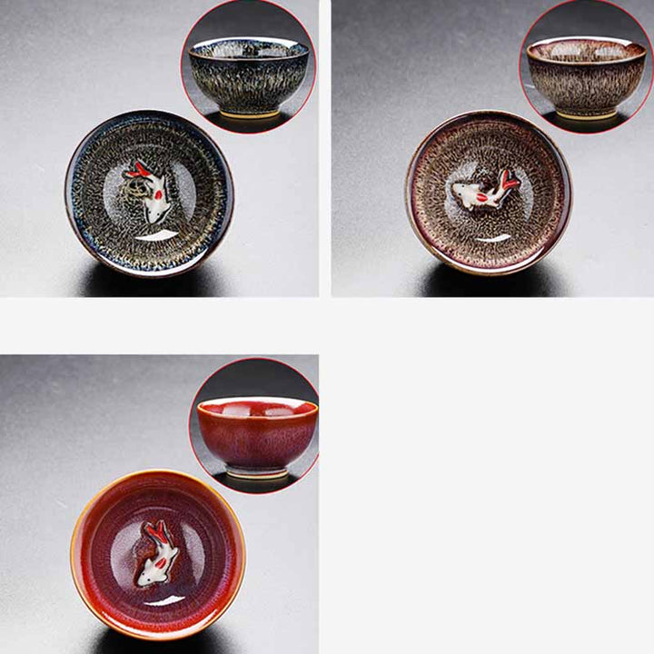Buddha Stones Małe Ryby Koi Piec Zmiana Chiński Jianzhan Ceramiczny Filiżanka Kung Fu Filiżanka 60ml