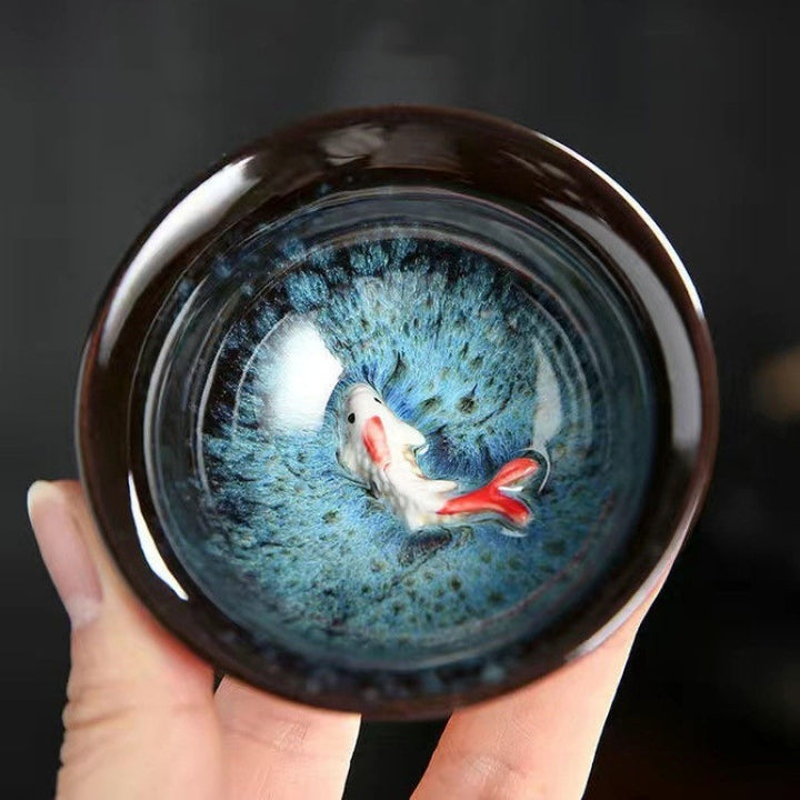 Buddha Stones Małe Ryby Koi Niebieski Piec Zmiana Chiński Jianzhan Ceramiczny Filiżanka Kung Fu Filiżanka Do Herbaty 75ml