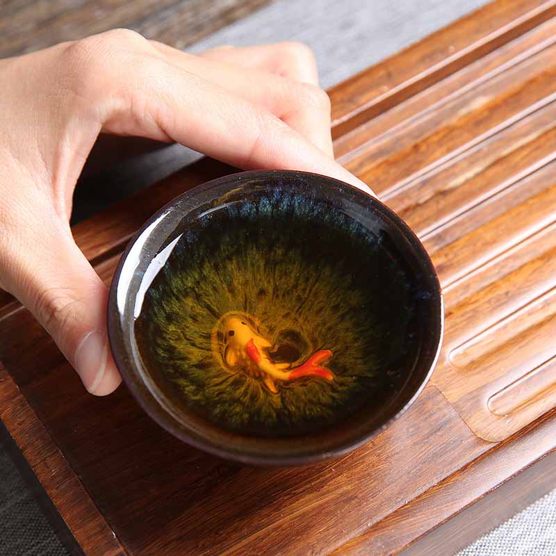 Buddha Stones Małe Ryby Koi Niebieski Piec Zmiana Chiński Jianzhan Ceramiczny Filiżanka Kung Fu Filiżanka Do Herbaty 75ml