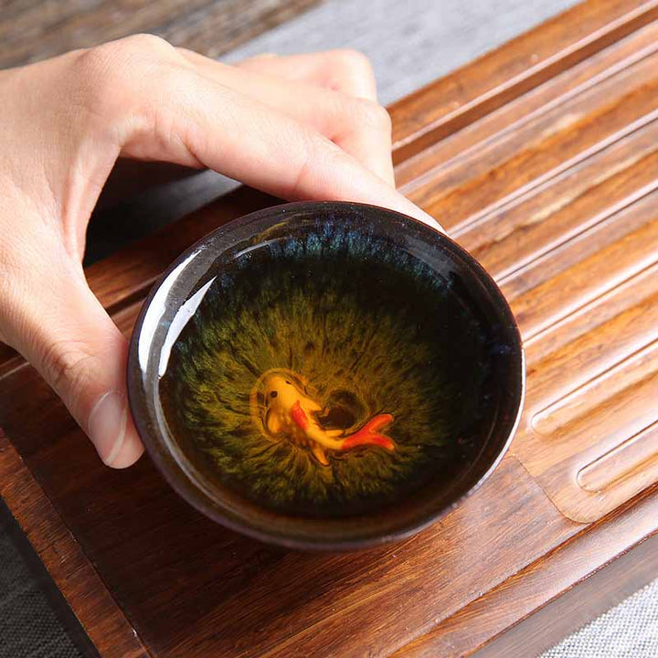 Buddha Stones Małe Ryby Koi Niebieski Piec Zmiana Chiński Jianzhan Ceramiczny Filiżanka Kung Fu Filiżanka Do Herbaty 75ml