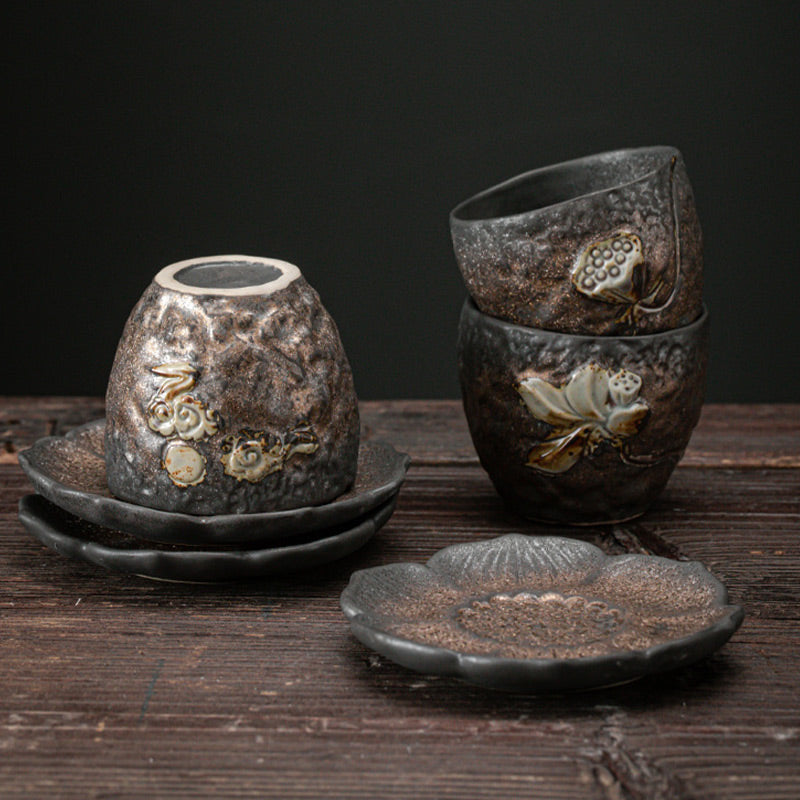 Buddha Stones, Strąk Lotosu, Kwiat, Pomyślne Chmury, Ceramiczna Filiżanka do Herbaty Kung Fu