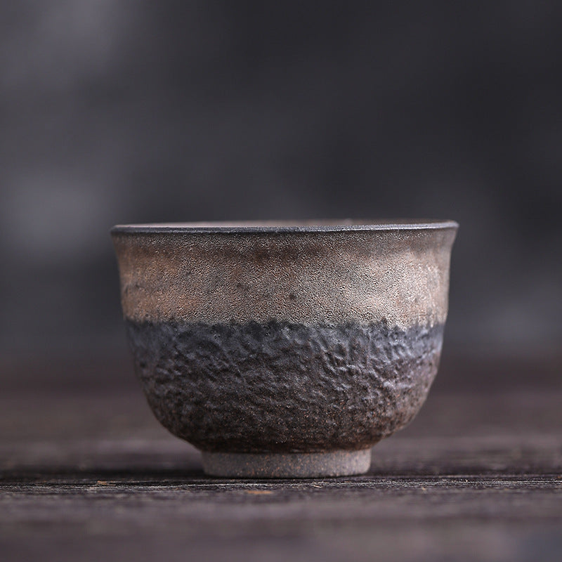 Buddha Stones Prosta Brązowa Tekstura Pasków Ceramiczna Filiżanka Do Herbaty Kung Fu Miska