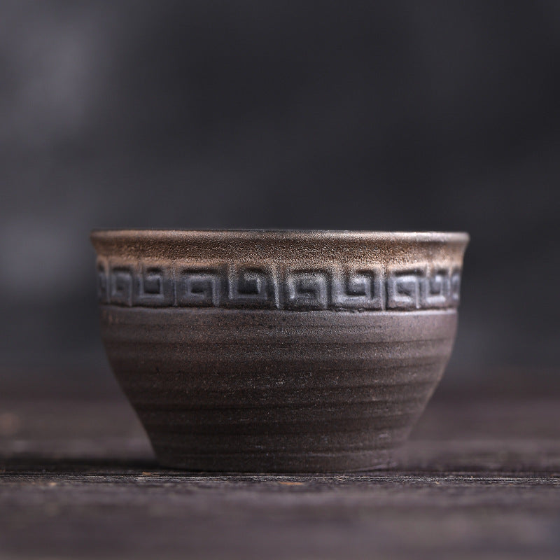 Buddha Stones Prosta Brązowa Tekstura Pasków Ceramiczna Filiżanka Do Herbaty Kung Fu Miska