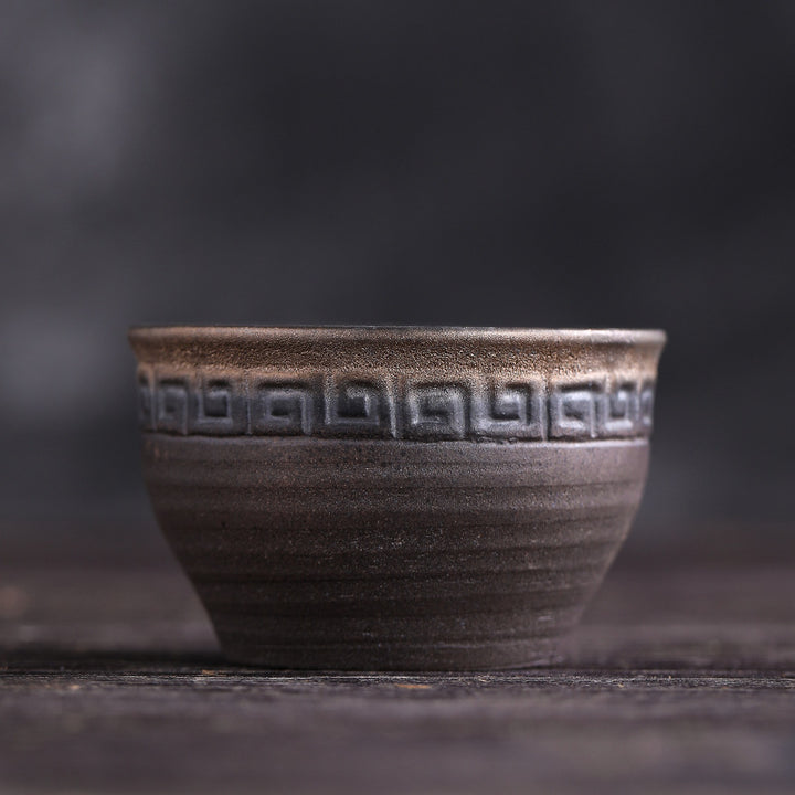 Buddha Stones Prosta Brązowa Tekstura Pasków Ceramiczna Filiżanka Do Herbaty Kung Fu Miska