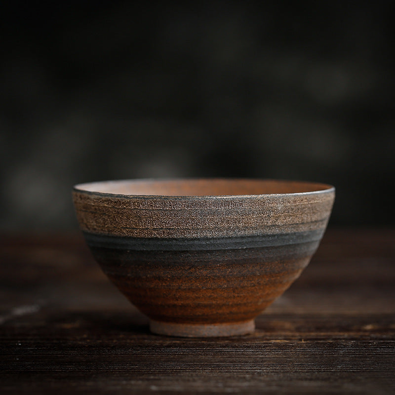 Buddha Stones Prosta Brązowa Tekstura Pasków Ceramiczna Filiżanka Do Herbaty Kung Fu Miska