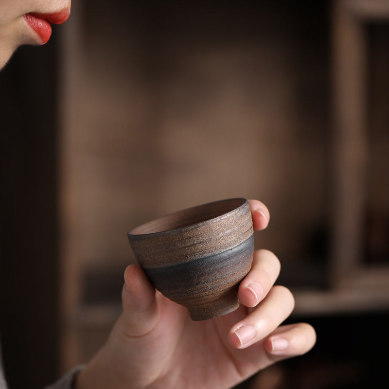 Buddha Stones Prosta Brązowa Tekstura Pasków Ceramiczna Filiżanka Do Herbaty Kung Fu Miska