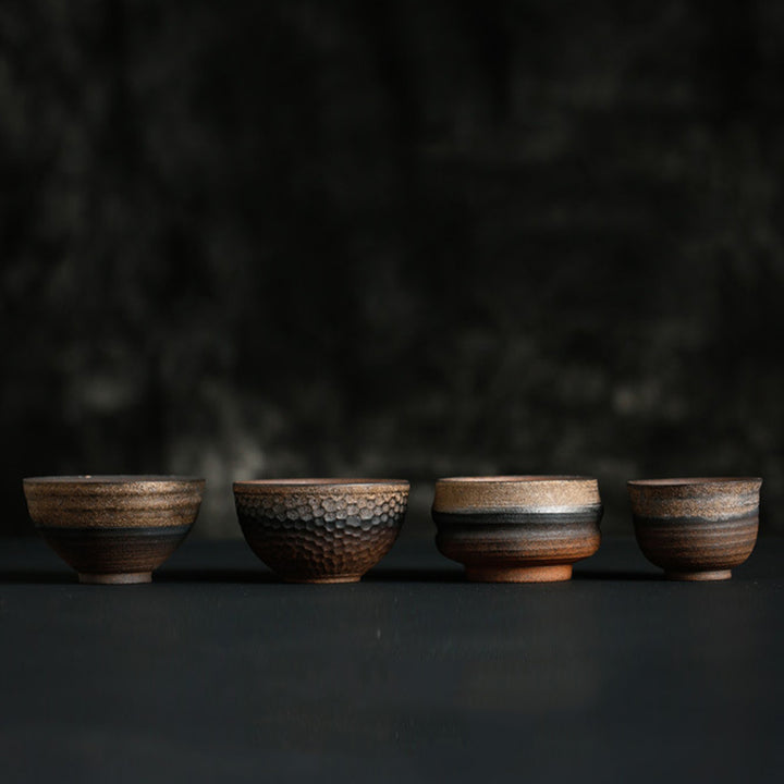 Buddha Stones Prosta Brązowa Tekstura Pasków Ceramiczna Filiżanka Do Herbaty Kung Fu Miska