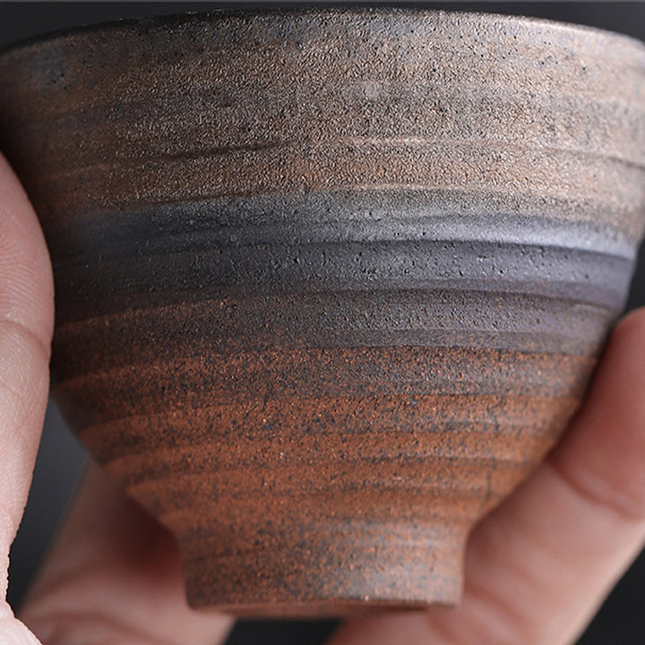 Buddha Stones Prosta Brązowa Tekstura Pasków Ceramiczna Filiżanka Do Herbaty Kung Fu Miska