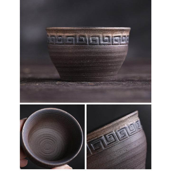 Buddha Stones Prosta Brązowa Tekstura Pasków Ceramiczna Filiżanka Do Herbaty Kung Fu Miska