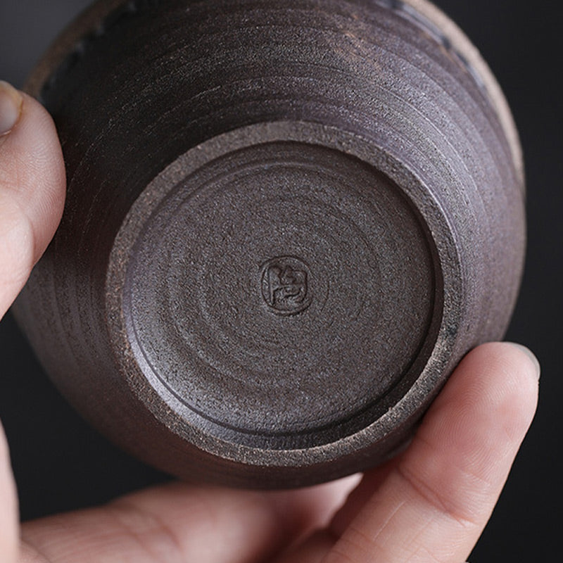 Buddha Stones Prosta Brązowa Tekstura Pasków Ceramiczna Filiżanka Do Herbaty Kung Fu Miska