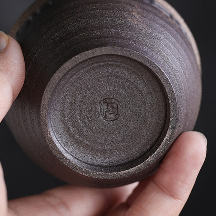 Buddha Stones Prosta Brązowa Tekstura Pasków Ceramiczna Filiżanka Do Herbaty Kung Fu Miska