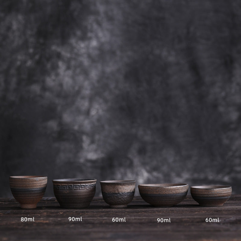 Buddha Stones Prosta Brązowa Tekstura Pasków Ceramiczna Filiżanka Do Herbaty Kung Fu Miska