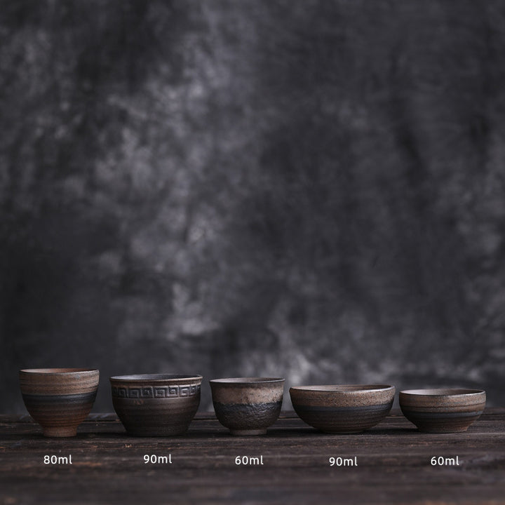 Buddha Stones Prosta Brązowa Tekstura Pasków Ceramiczna Filiżanka Do Herbaty Kung Fu Miska