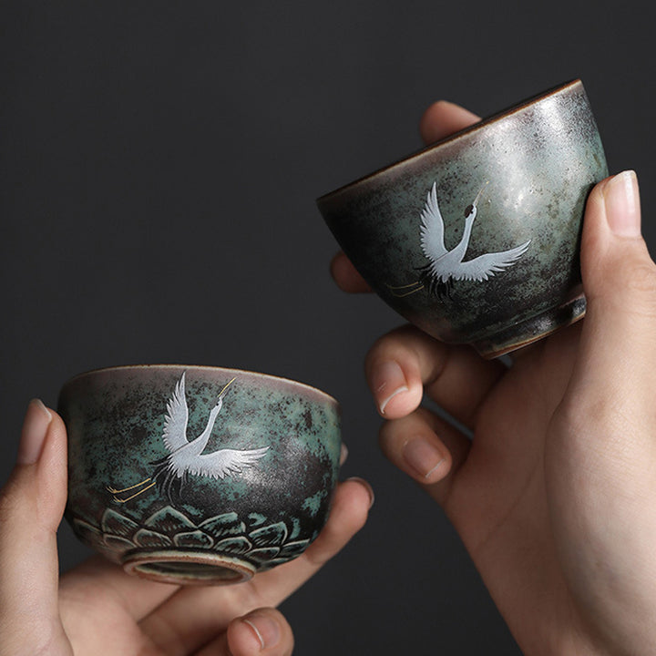 Buddha Stones Pomyślny Żuraw Ceramiczny Filiżanka Kung Fu Filiżanka Miska