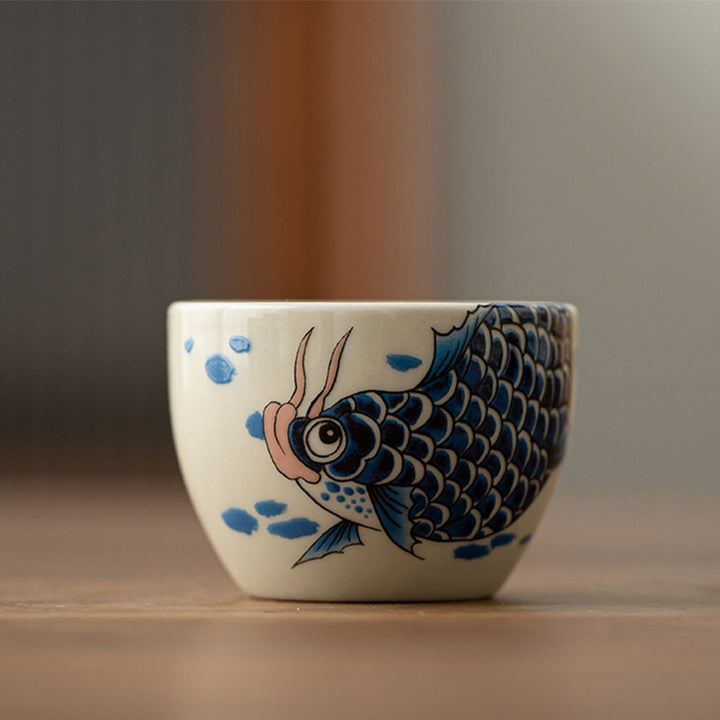 Buddha Stones Koi Ryba Arowana Piwonia Słonecznik Ceramiczny Filiżanka Kung Fu Filiżanka do herbaty 60ml