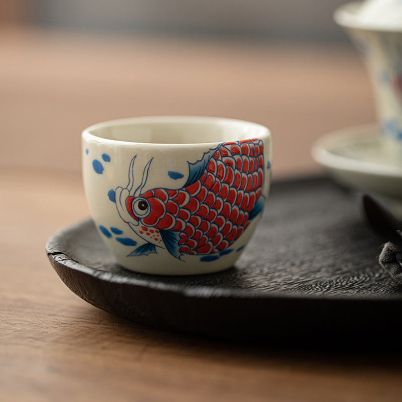 Buddha Stones Koi Ryba Arowana Piwonia Słonecznik Ceramiczny Filiżanka Kung Fu Filiżanka do herbaty 60ml