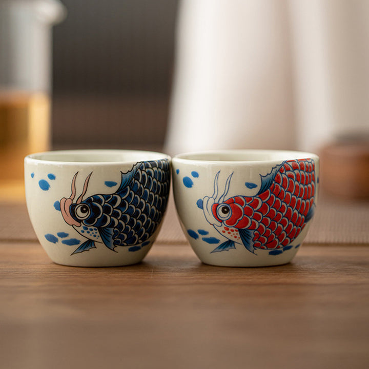 Buddha Stones Koi Ryba Arowana Piwonia Słonecznik Ceramiczny Filiżanka Kung Fu Filiżanka do herbaty 60ml