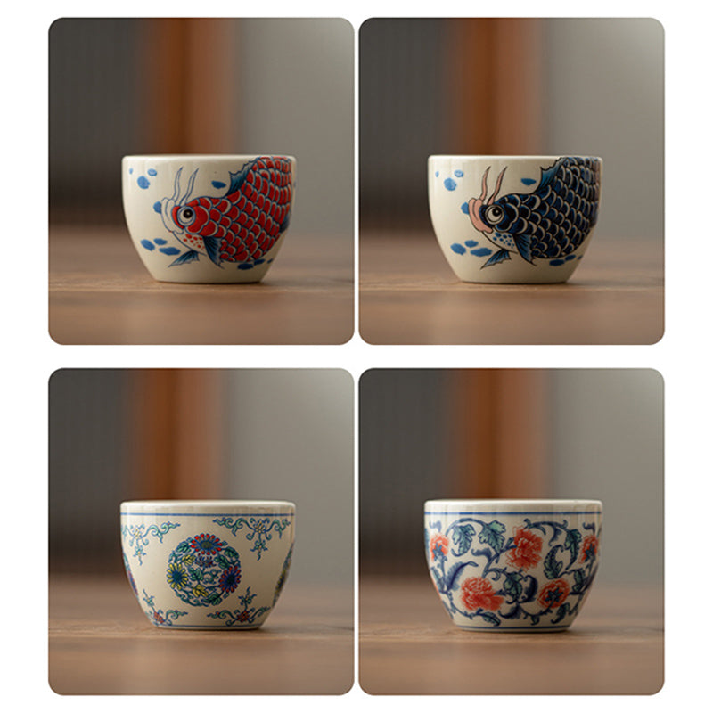 Buddha Stones Koi Ryba Arowana Piwonia Słonecznik Ceramiczny Filiżanka Kung Fu Filiżanka do herbaty 60ml