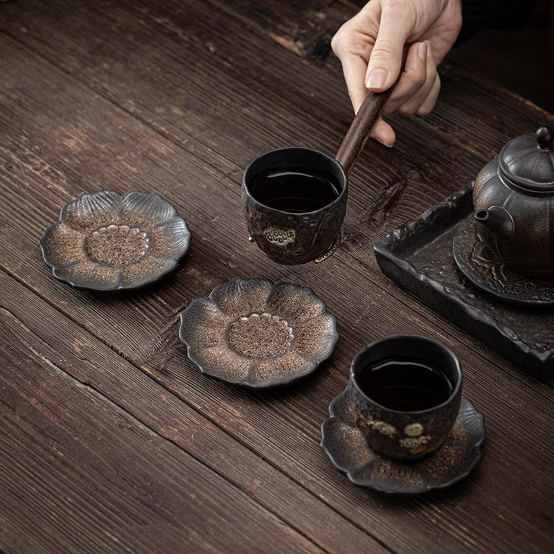 Podkładka pod kubek z ceramicznymi kamieniami Buddha Stones Vintage Lotus Flower Podkładka pod kubek Kung Fu Tea Mat