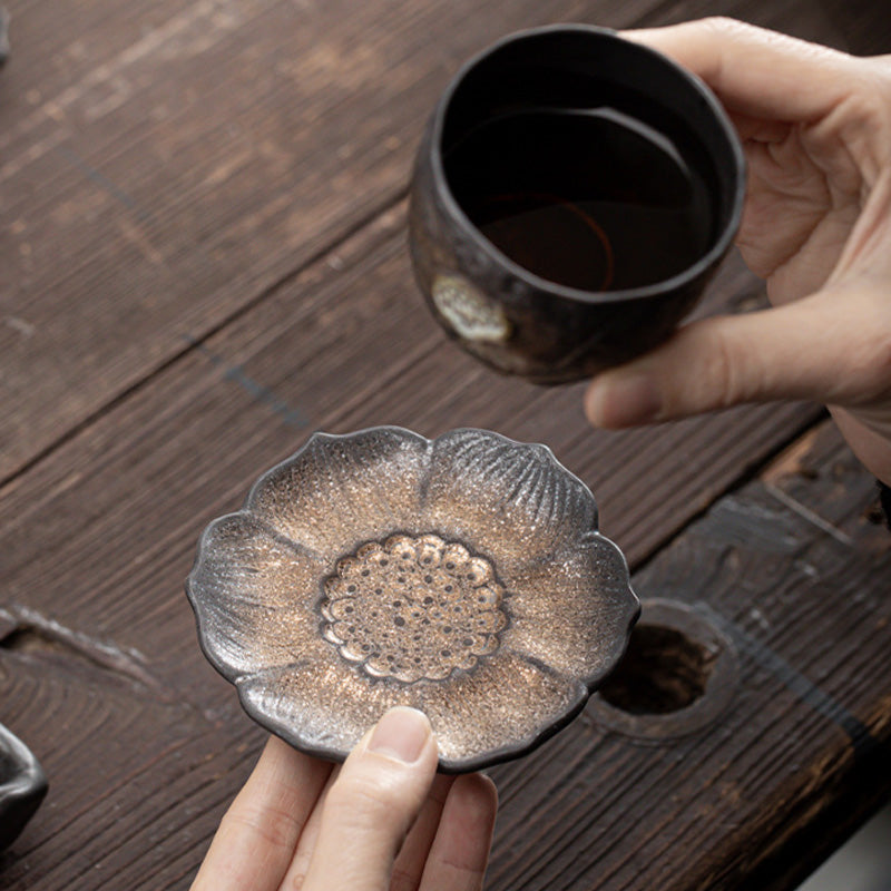 Podkładka pod kubek z ceramicznymi kamieniami Buddha Stones Vintage Lotus Flower Podkładka pod kubek Kung Fu Tea Mat