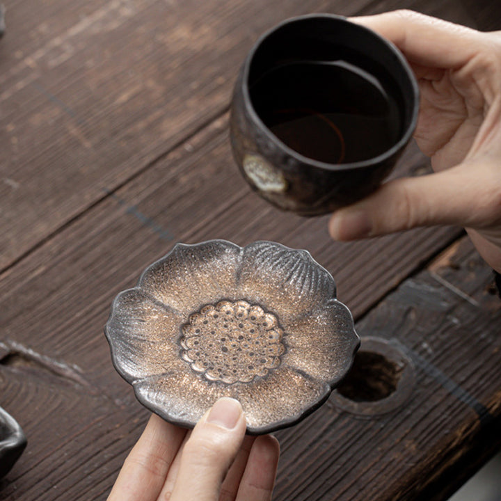 Podkładka pod kubek z ceramicznymi kamieniami Buddha Stones Vintage Lotus Flower Podkładka pod kubek Kung Fu Tea Mat