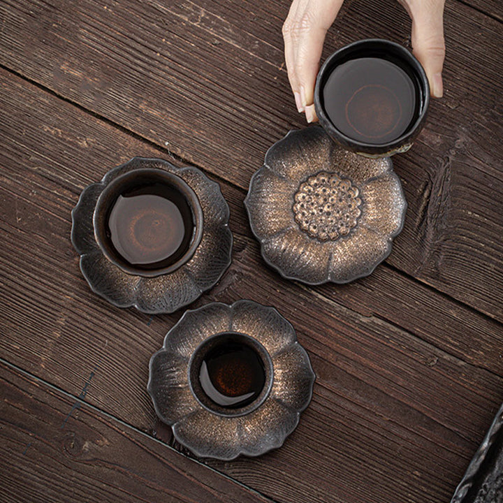 Podkładka pod kubek z ceramicznymi kamieniami Buddha Stones Vintage Lotus Flower Podkładka pod kubek Kung Fu Tea Mat