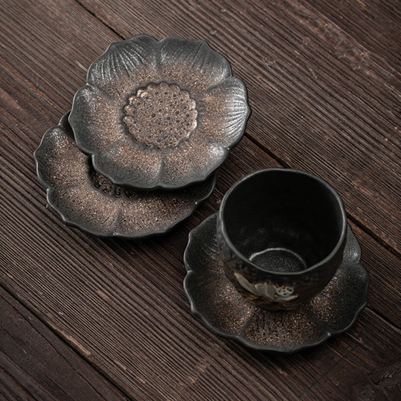 Podkładka pod kubek z ceramicznymi kamieniami Buddha Stones Vintage Lotus Flower Podkładka pod kubek Kung Fu Tea Mat