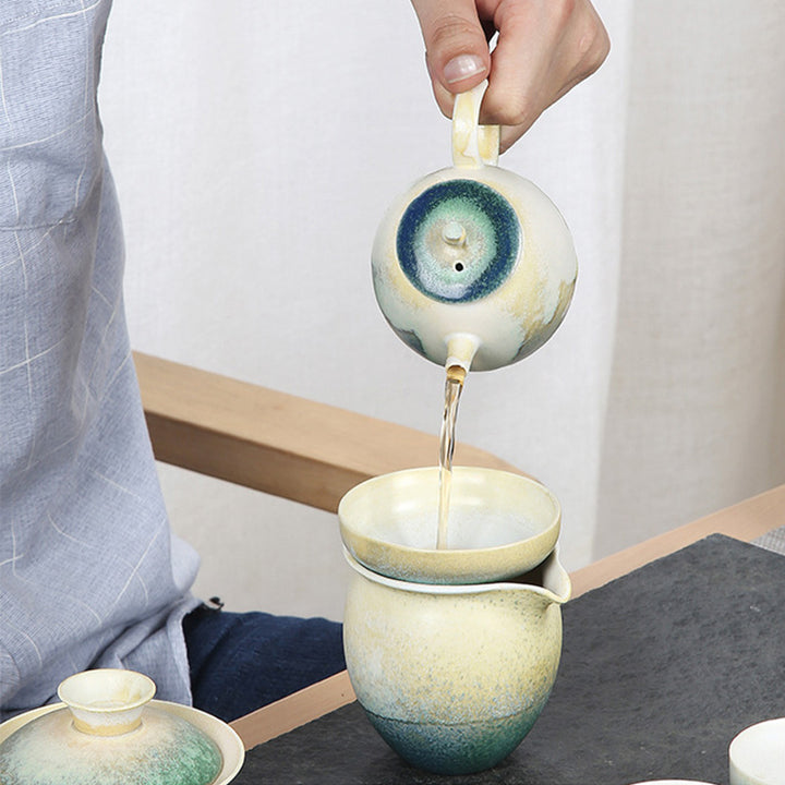 Buddha Stones Zielono-beżowy Chiński Gongfu Herbata Ceramiczny Dzbanek Kung Fu 230ml