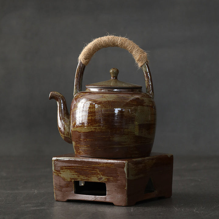 Buddha Stones Retro Brązowy Chiński Gongfu Herbata Ceramiczny Kung Fu Teapot 700ml Z Podstawką