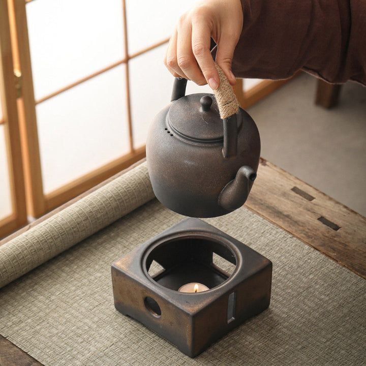 Buddha Stones Retro Brązowy Chiński Gongfu Herbata Ceramiczny Kung Fu Teapot 700ml Z Podstawką