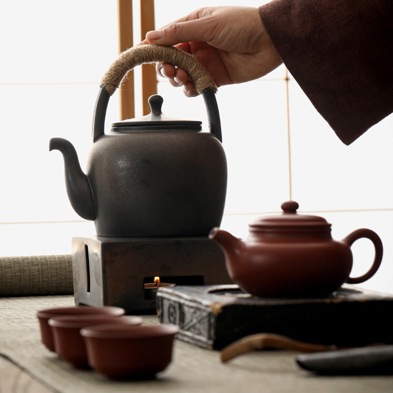 Buddha Stones Retro Brązowy Chiński Gongfu Herbata Ceramiczny Kung Fu Teapot 700ml Z Podstawką