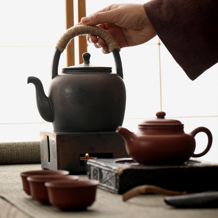Buddha Stones Retro Brązowy Chiński Gongfu Herbata Ceramiczny Kung Fu Teapot 700ml Z Podstawką