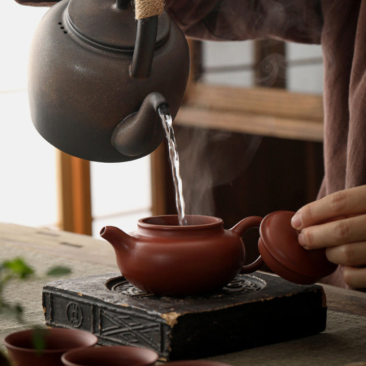 Buddha Stones Retro Brązowy Chiński Gongfu Herbata Ceramiczny Kung Fu Teapot 700ml Z Podstawką