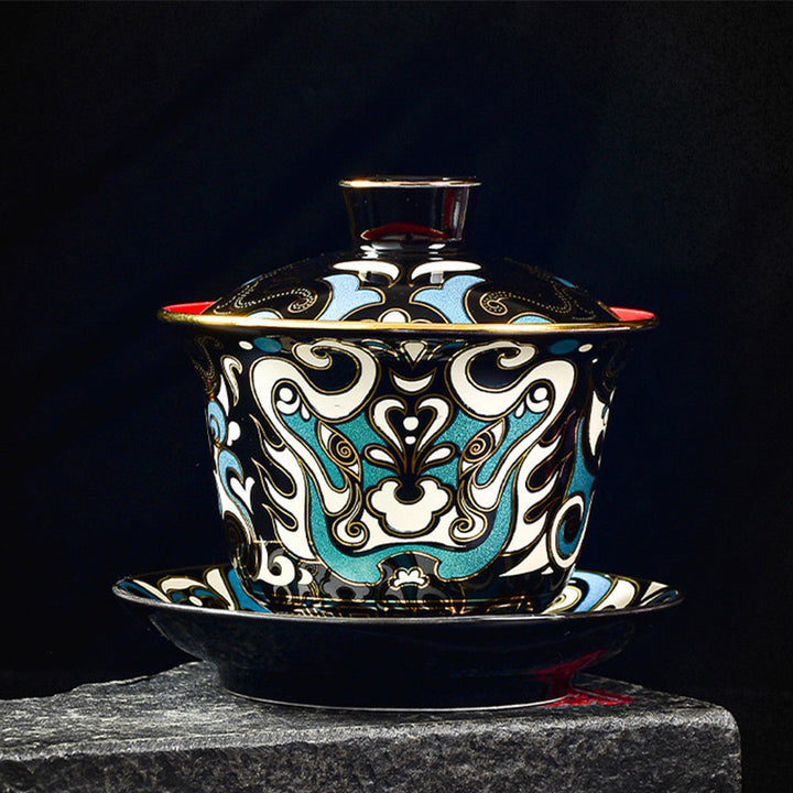 Buddha Stones , maska z opery pekińskiej, ceramiczny Gaiwan Sancai, filiżanka do herbaty Kung Fu, filiżanka i spodek z pokrywką, czajniczek