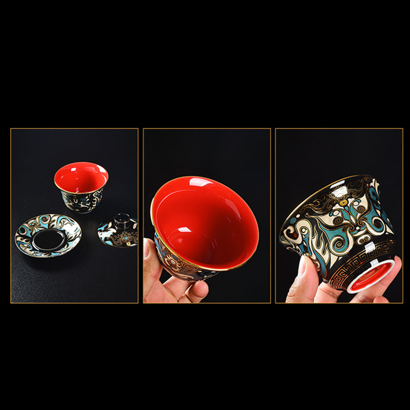 Buddha Stones , maska z opery pekińskiej, ceramiczny Gaiwan Sancai, filiżanka do herbaty Kung Fu, filiżanka i spodek z pokrywką, czajniczek