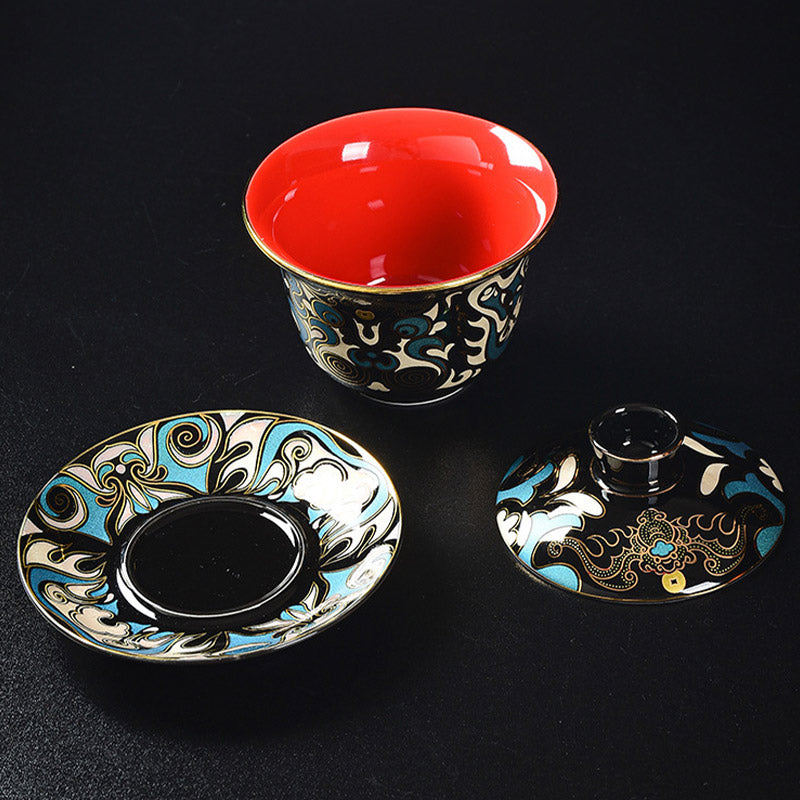 Buddha Stones , maska z opery pekińskiej, ceramiczny Gaiwan Sancai, filiżanka do herbaty Kung Fu, filiżanka i spodek z pokrywką, czajniczek