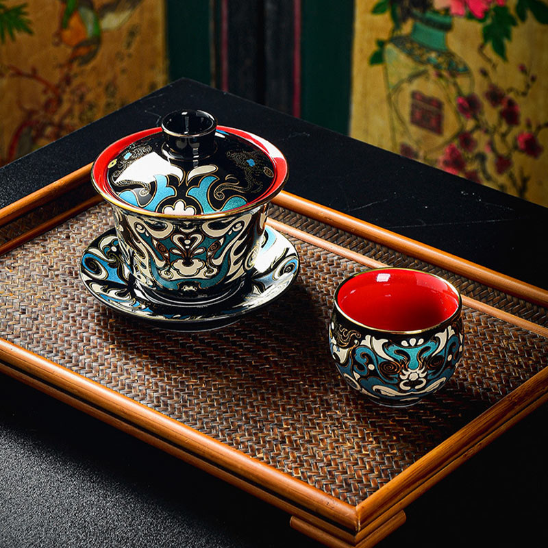 Buddha Stones , maska z opery pekińskiej, ceramiczny Gaiwan Sancai, filiżanka do herbaty Kung Fu, filiżanka i spodek z pokrywką, czajniczek